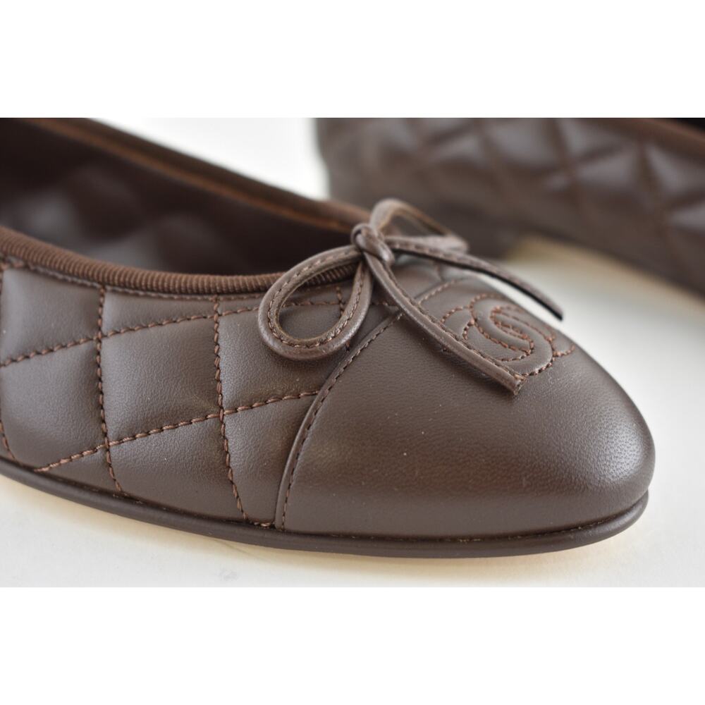 Chanel 26B Chocolate Dark Brown Lambskin Quilted CC Ballet Ballerina Flat 36.5 - Picture 6 of 16